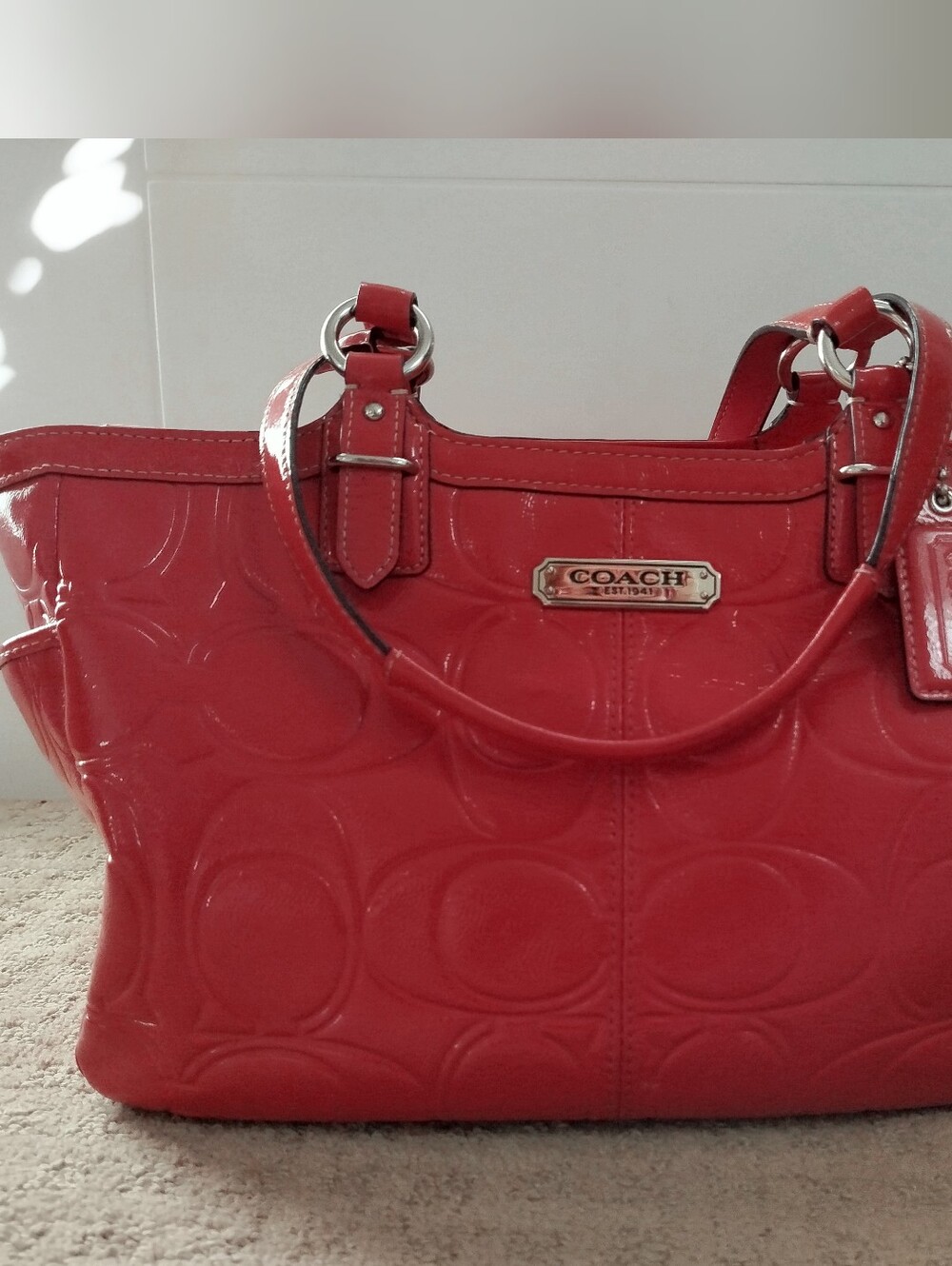 Coach Patent Leather Tote Bag in Pink